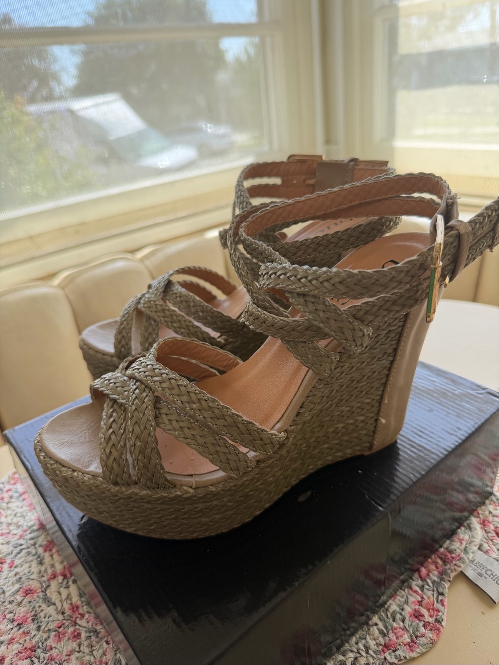 Bucco Italian brand Olive Braided Espadrille Platform Wedges
